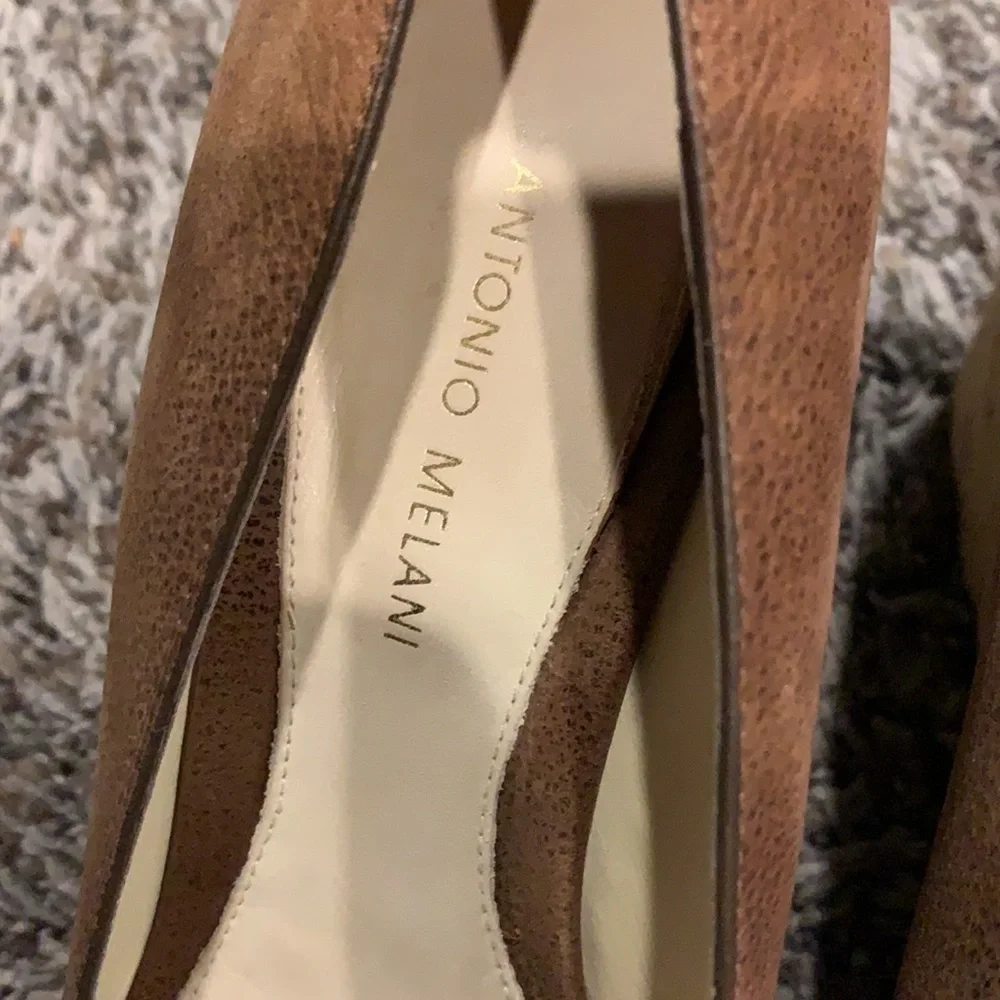 ANTONIO MELANI Brown Espadrille Wedge Peep-Toe Heels